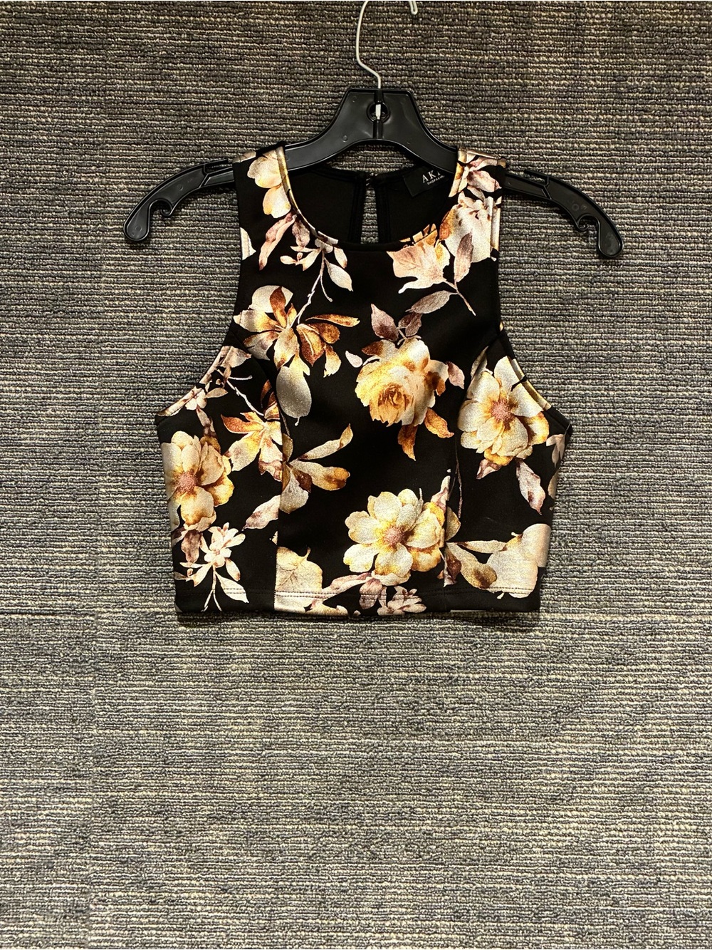 AKIRA Black Cropped Tank Top with Yellow Floral Print